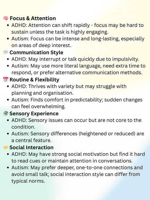 adhd cs autism comparisons